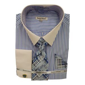MEN'S DANIEL ELLISSA LT. BLUE/ WHITE PINSTRIPED FRENCH CUFF DRESS SHIRT DS3826P2